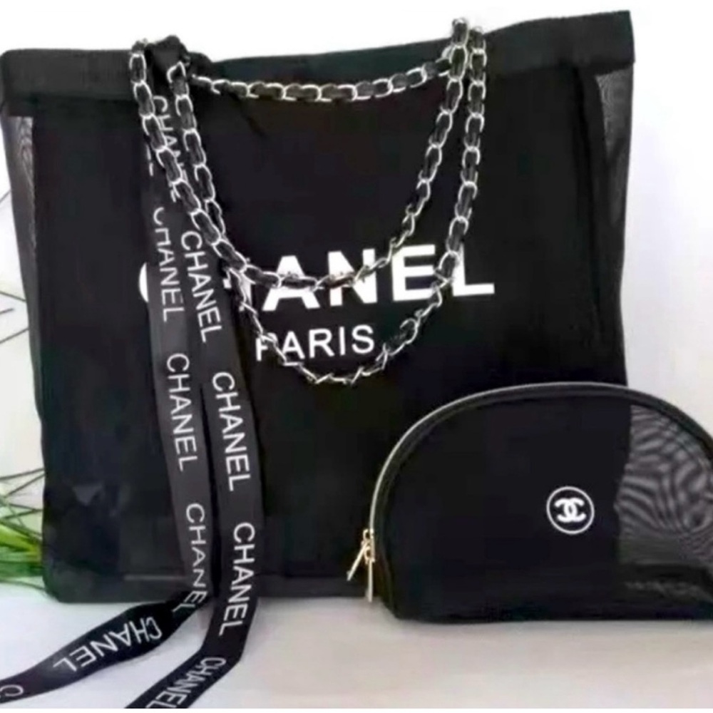 Chanel Black Tote with Silver Chain Straps